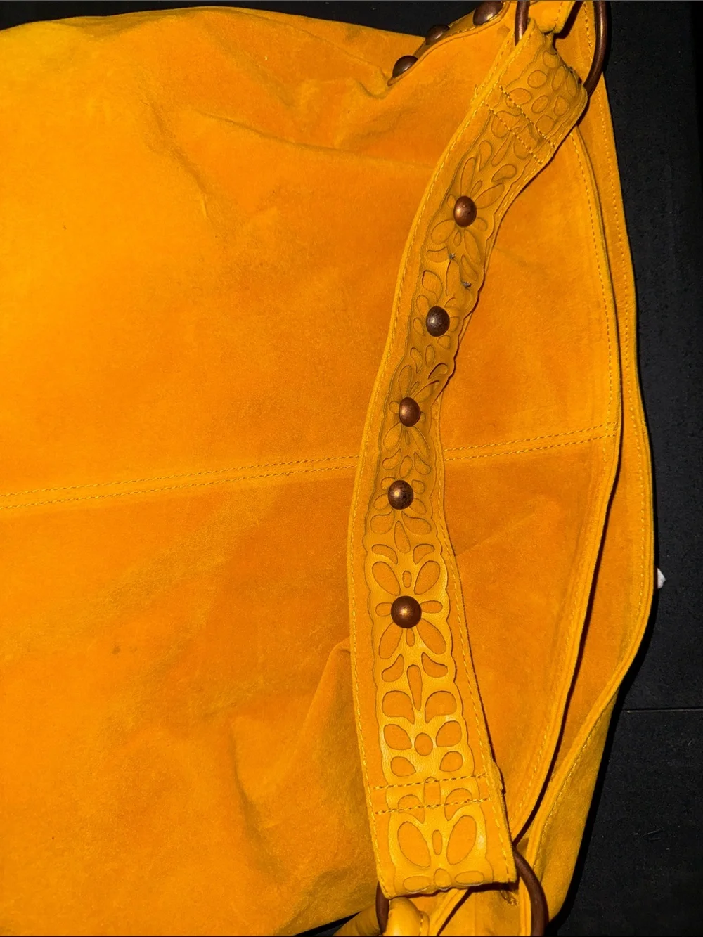 Mustard Yellow Suede Hobo Bag Slouchy Boho Studded Shoulder Tote Purse Tassel
